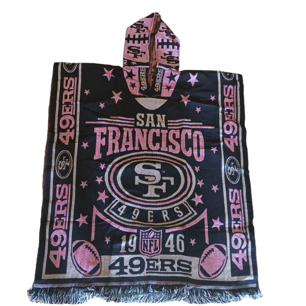 COPY - San Francisco 49ers Embroidered Poncho Pink and Tan